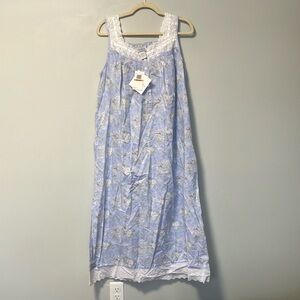 NWT Lanz of Salzburg Charming Blue Floral Nightgown with Lace